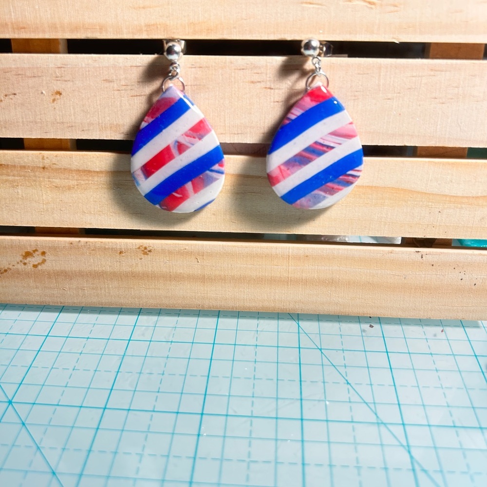 Hand Crafted Red and Blue Geometric Earrings